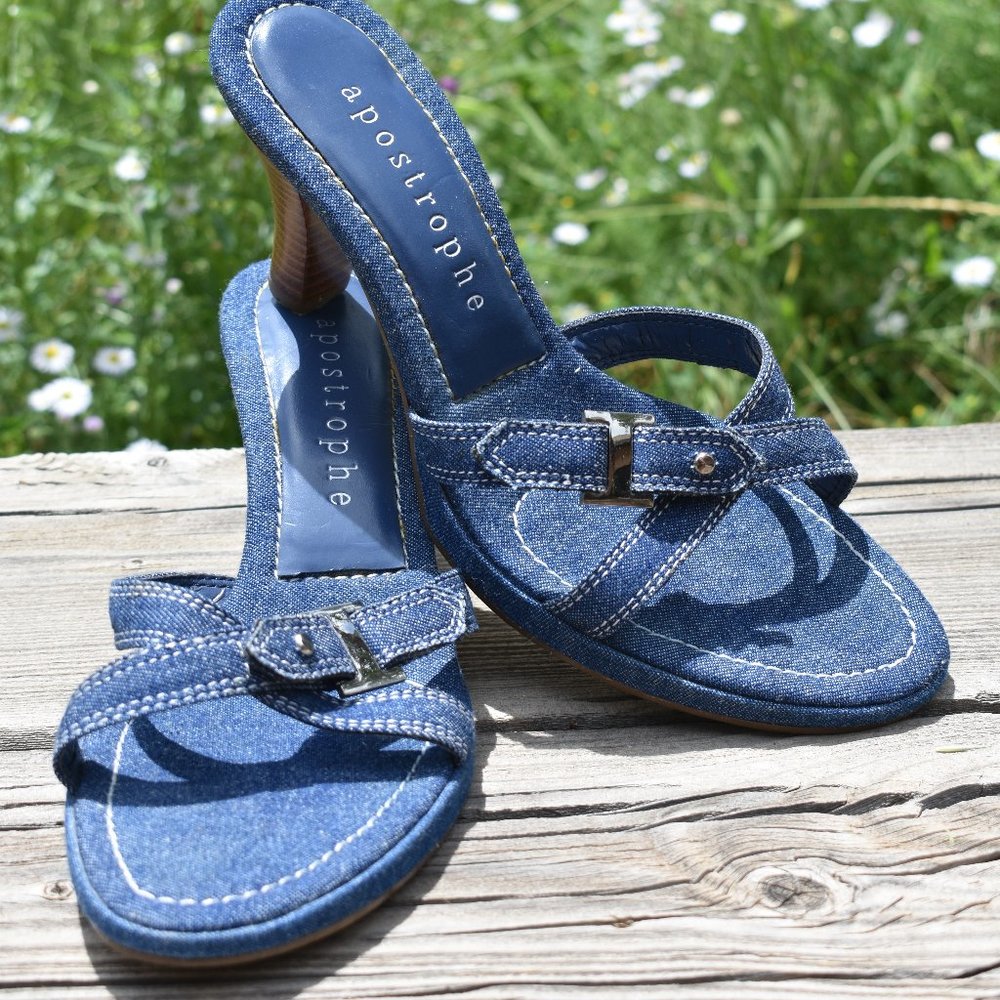 Apostrophe Denim Slip On Heels - Sandal Style - Women's Size 7 M - Y2K